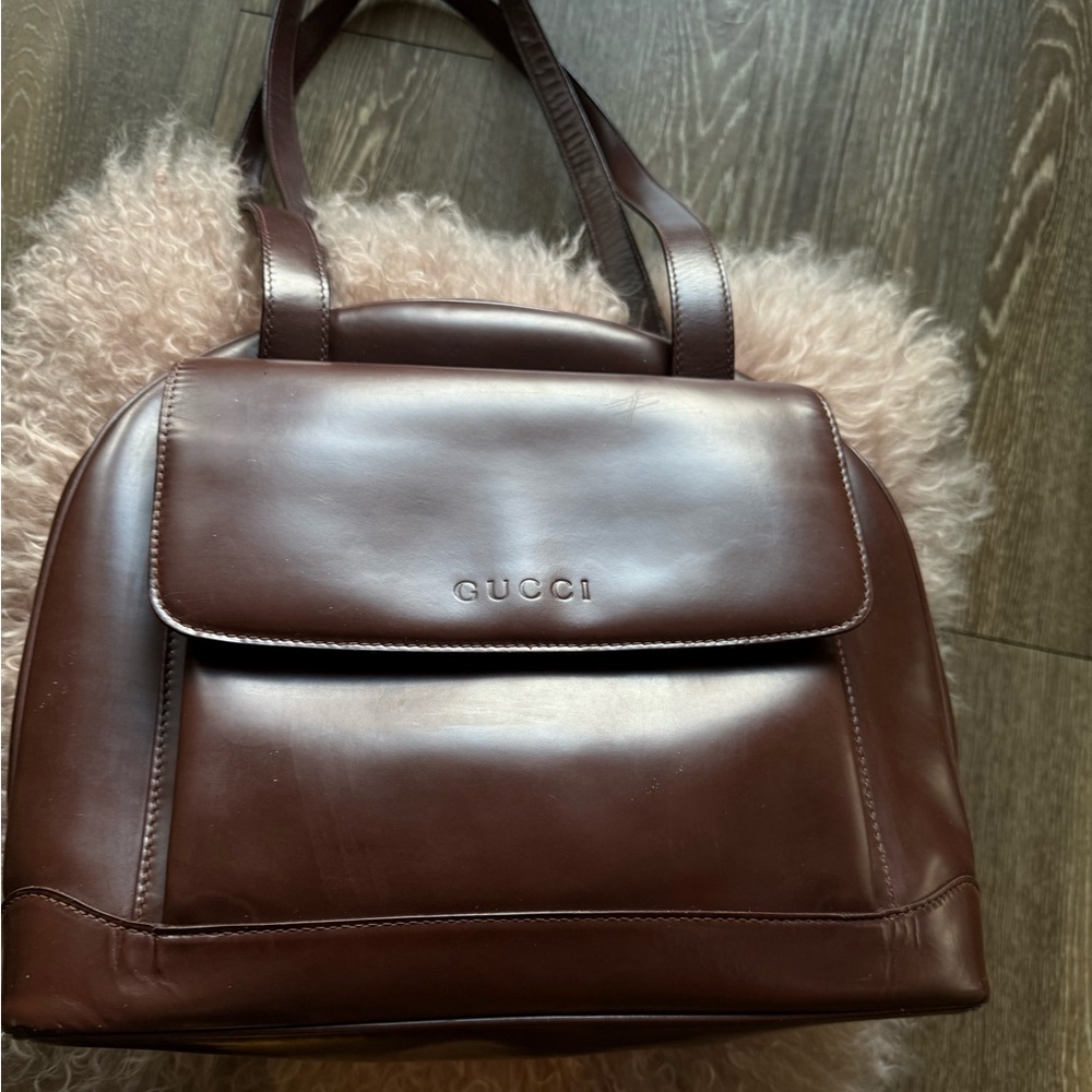 Vintage Gucci Dark Brown Leather Shoulder Bag
